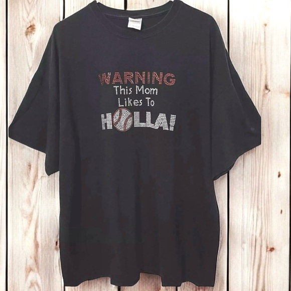 Baseball Mom Bling T-shirt Black Size 2XL - Picture 5 of 5